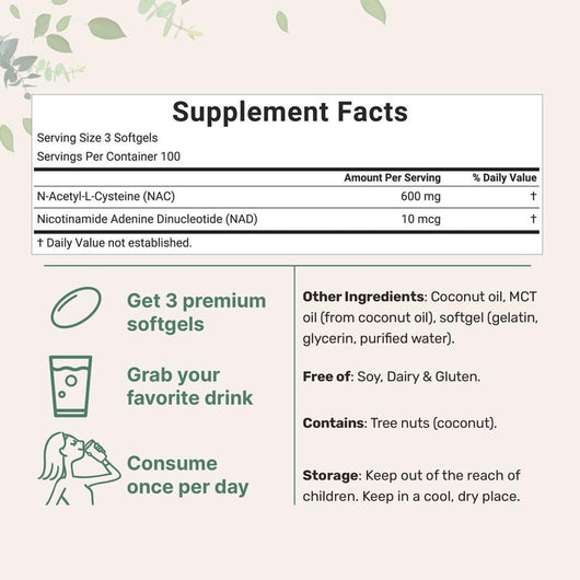 NAC 600mg with NAD+ Softgels